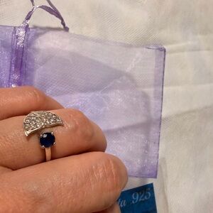 Elegant Mexican Silver .925 and Blue Gemstone Ring. Adjustable size 7.5 to 8.5